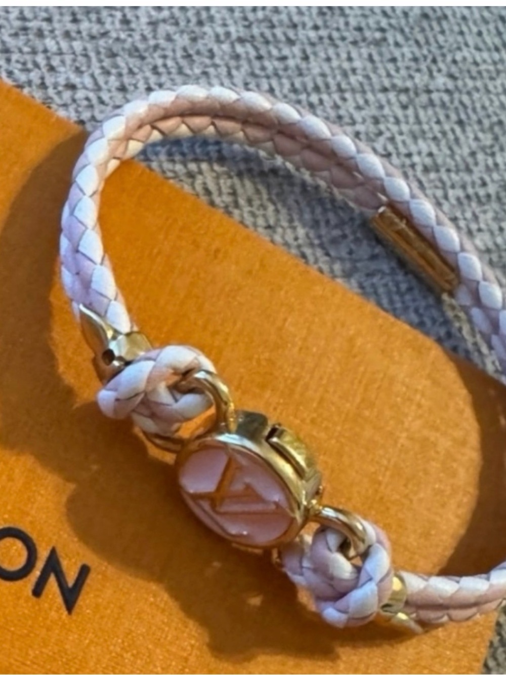 Louis Vuitton Pink Braided Leather Logo Bracelet